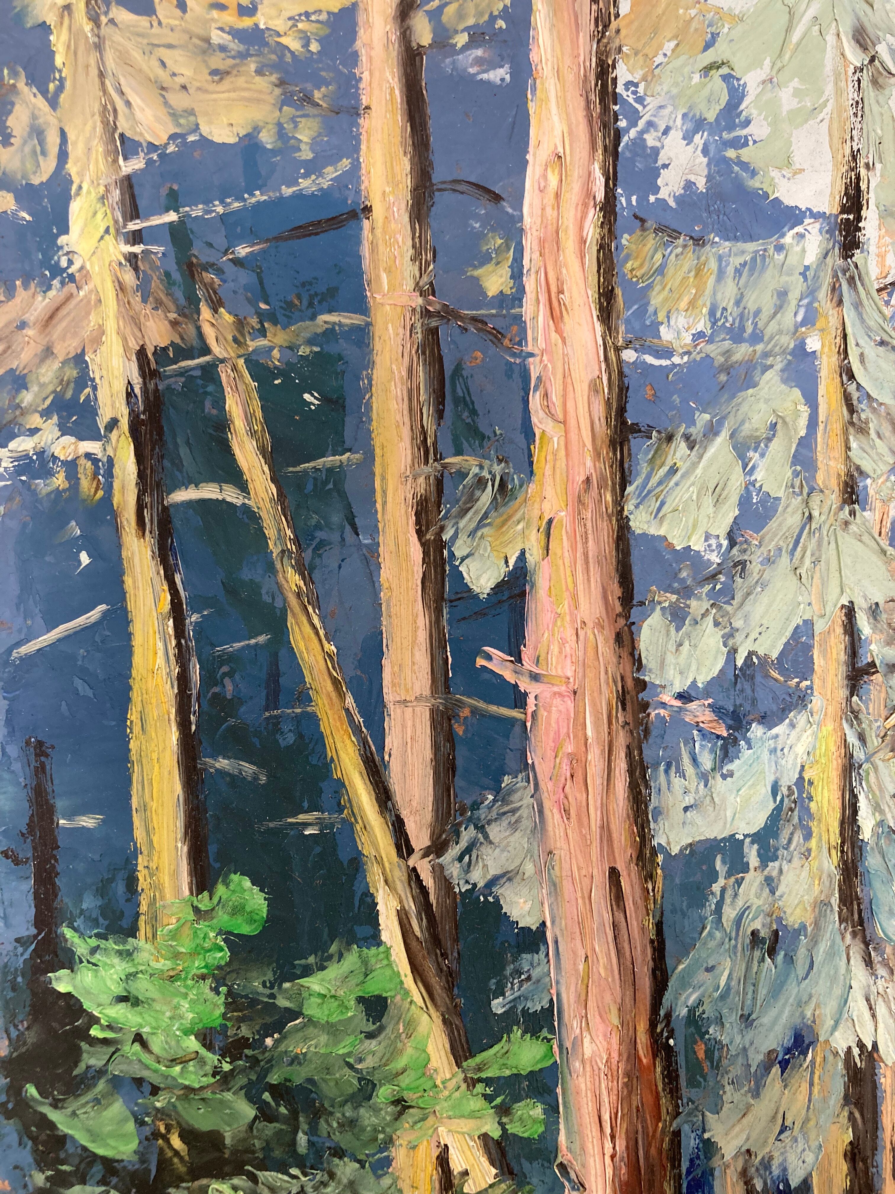 Huile sur panneau forêt vintage