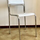 Designer tubular steel and white Skai chair, 1970s