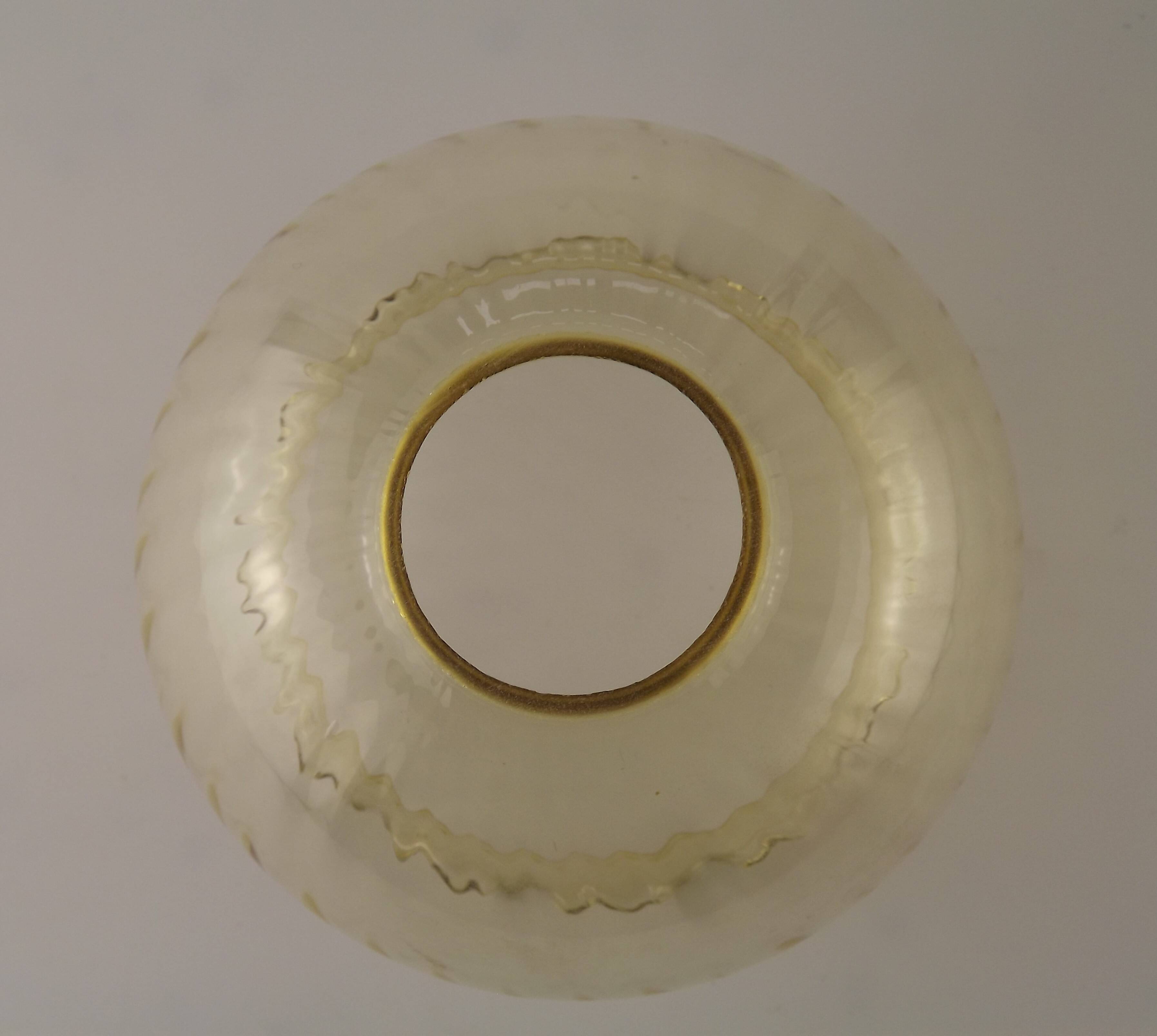 Set of 2 Vintage French Amber Ribbed Effect Glass Shades with Frilled Edge 5595