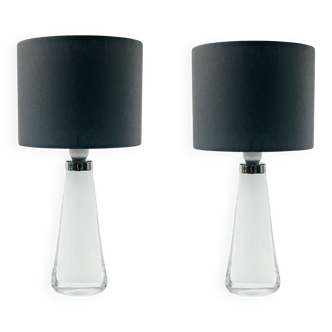 Pair of scandinavian glass table lamps model rd 1566 by carl fagerlund for orrefors, sweden, 1960s