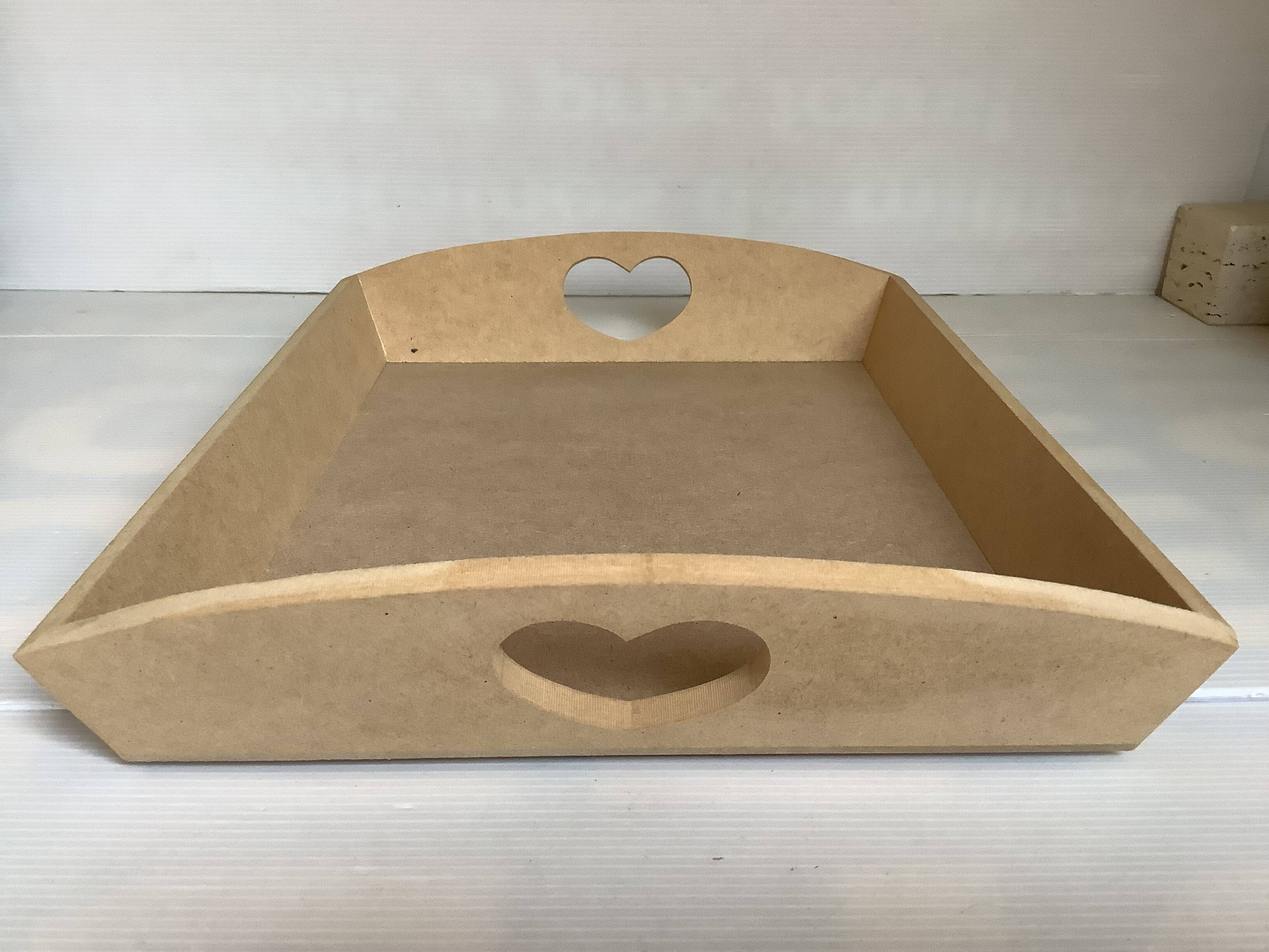 Tray with wooden heart handles