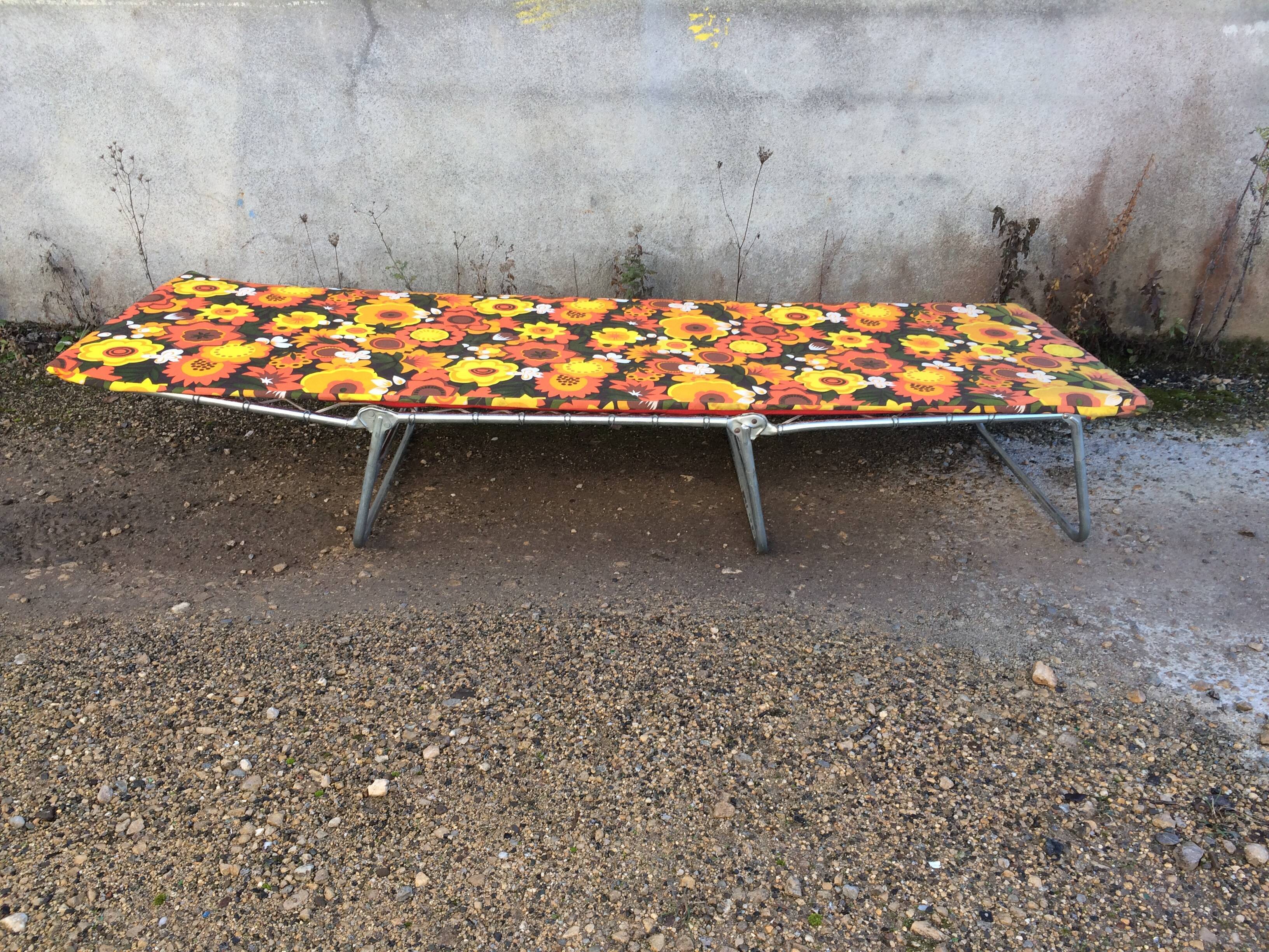 Flower sunbed long chair, vintage 70s, folding