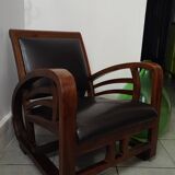 Leather and teak armchair