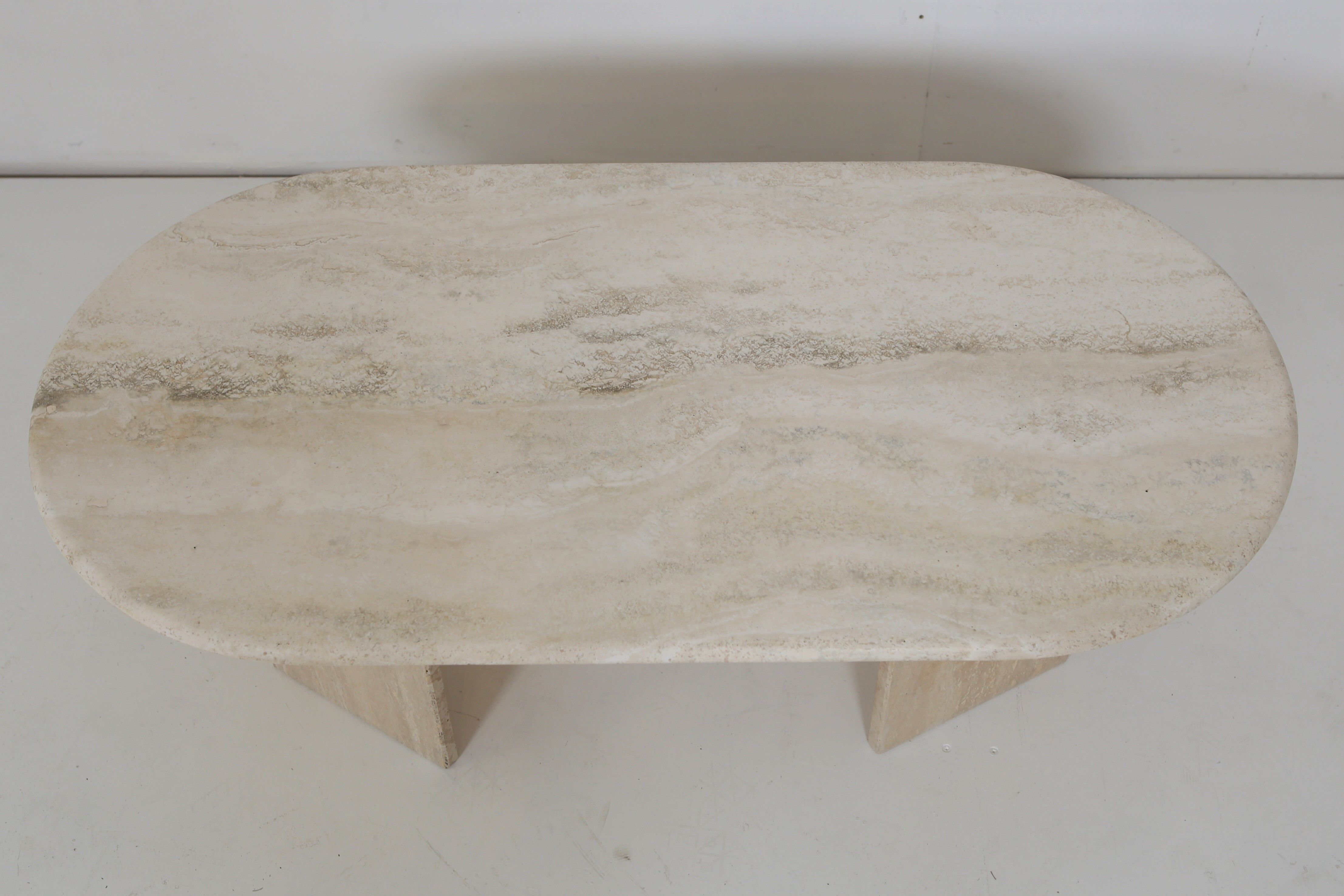 Oval travertine coffee table
