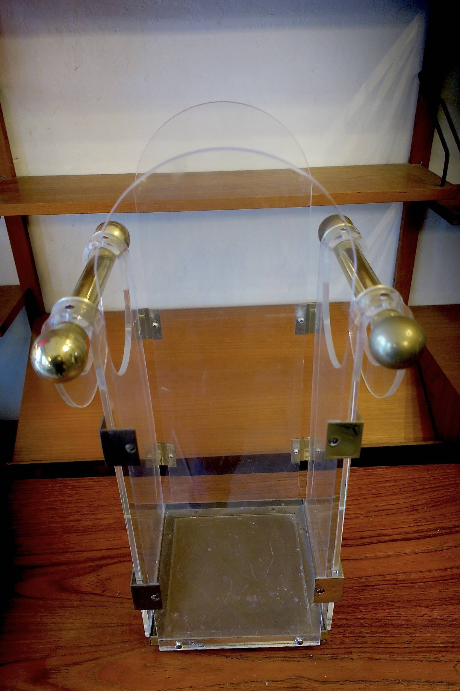 Umbrella stand in brass and clear lucite / plexiglass, 1960s