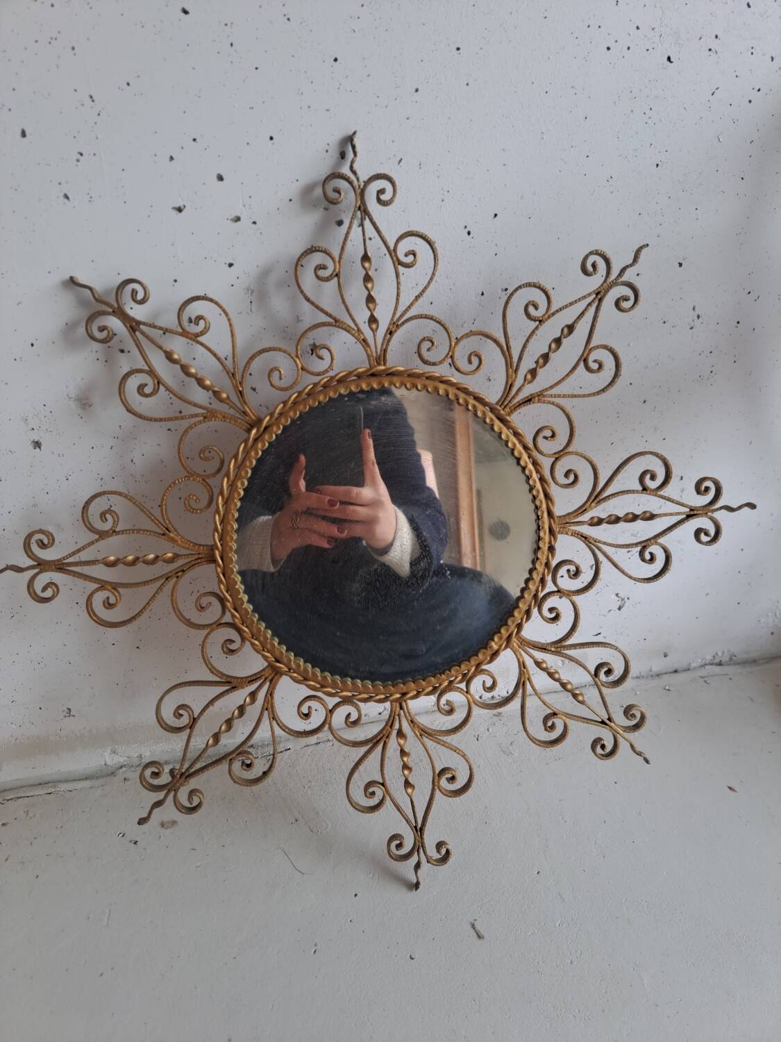 Vintage gold metal sun mirror
