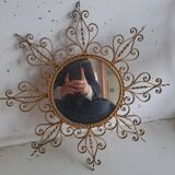 Miroir soleil en métal doré vintage