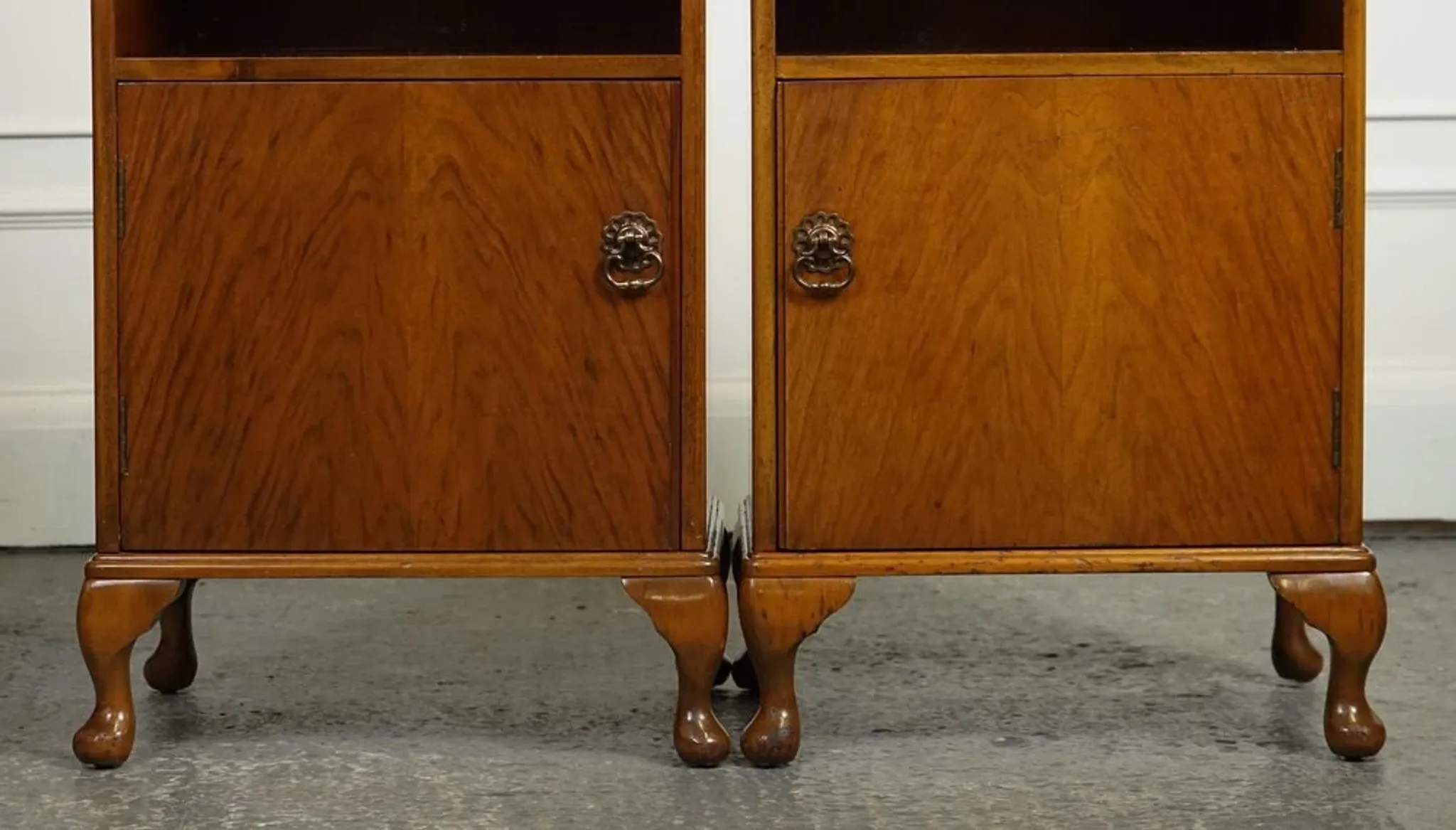Art Deco Nightstands with Walnut Cabinet and Queen Anne Legs