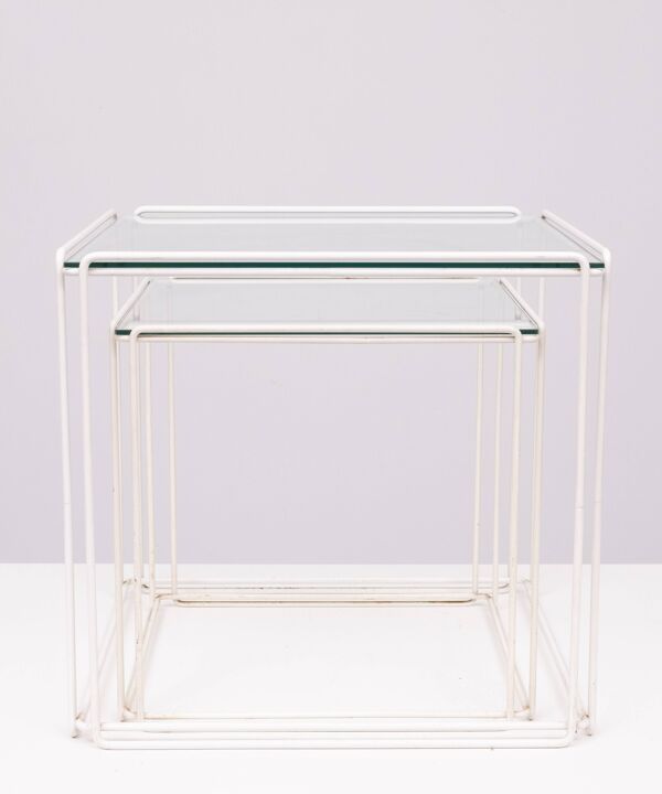 Tables gigognes en verre blanc et transparent Isocele Max Sauze pour le studio Max Sauze