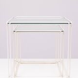 Isocele White and Clear Glass Nesting Tables Max Sauze for Max Sauze studio
