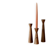 Trio de bougeoirs en bois tourné Danemark design scandinave, années 1960
