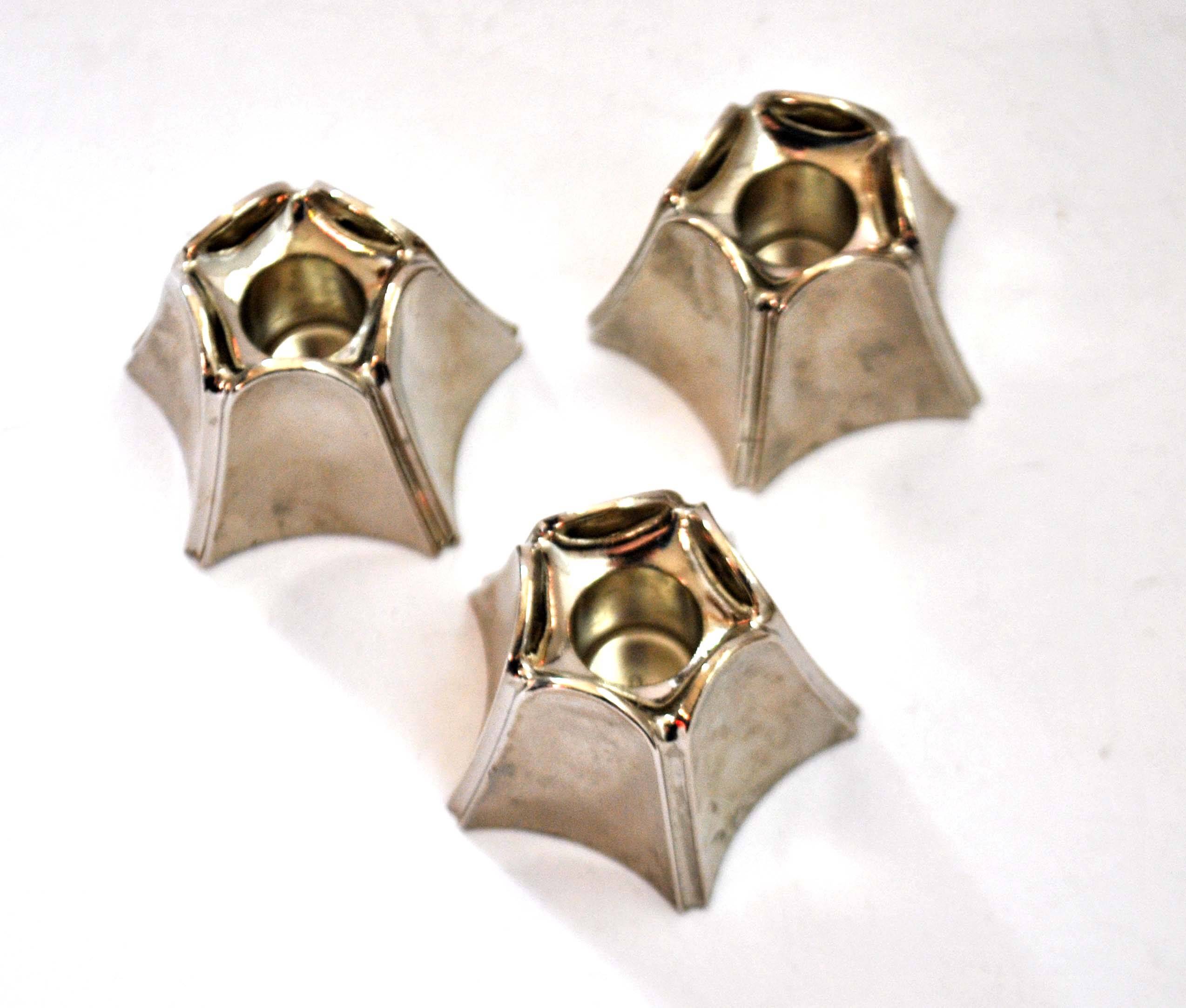Set of 3 DESIGN BMF modular candle holders in silver metal 1970