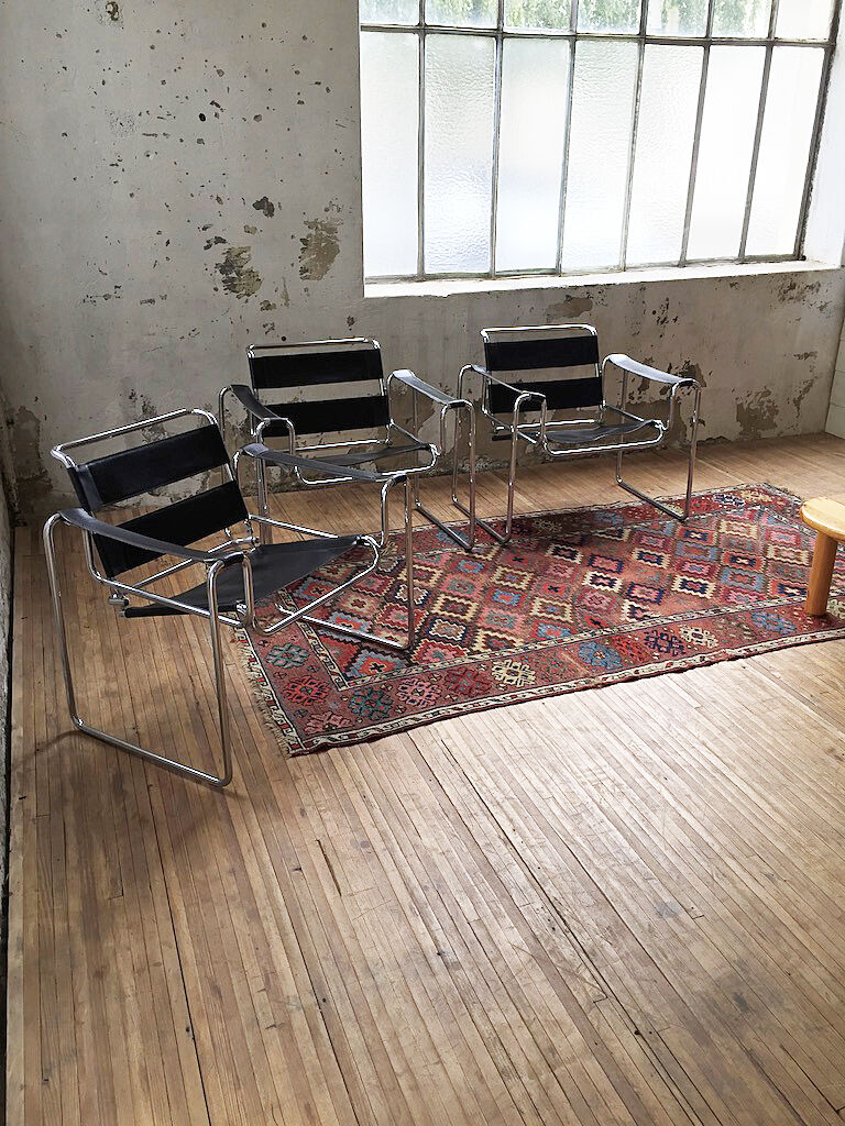 Bauhaus modernist leather chrome armchairs