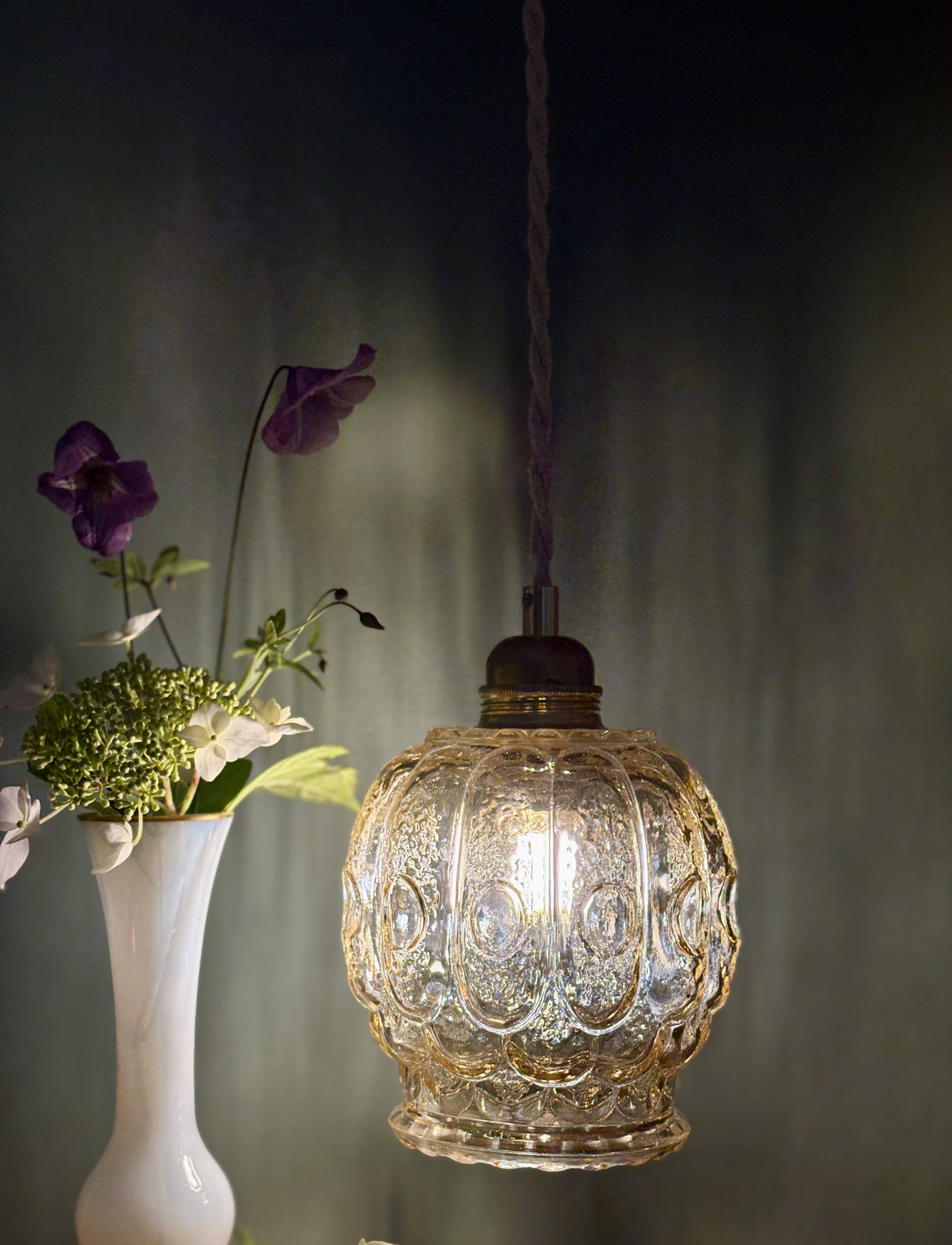 Vintage amber glass tulip pendant light