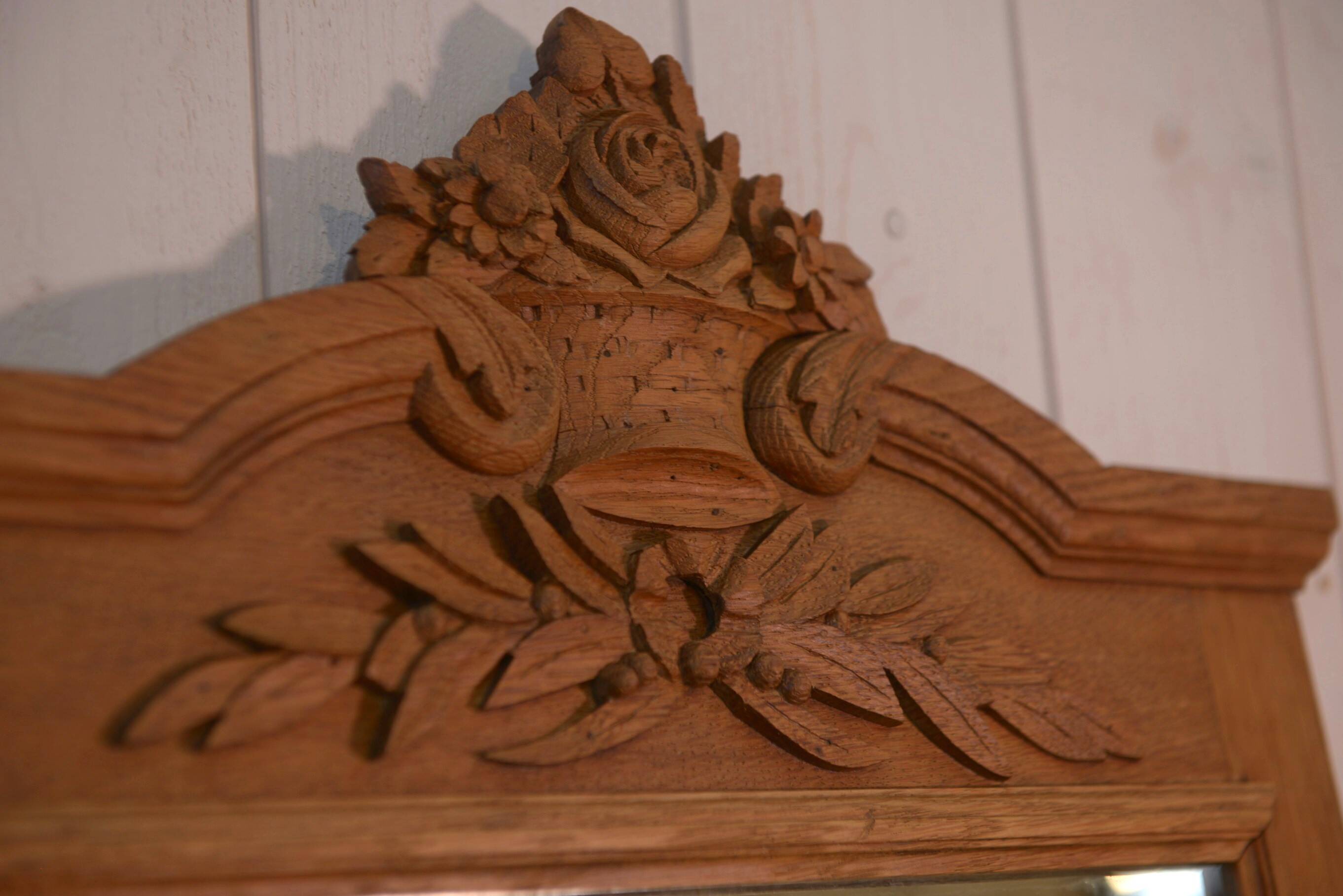 Art Deco 1930s solid oak carved mirror