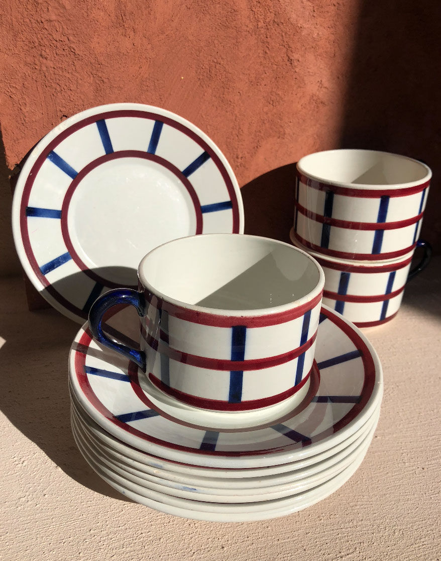 Set 8 plates and 3 cups HBCM Montereau Béarn