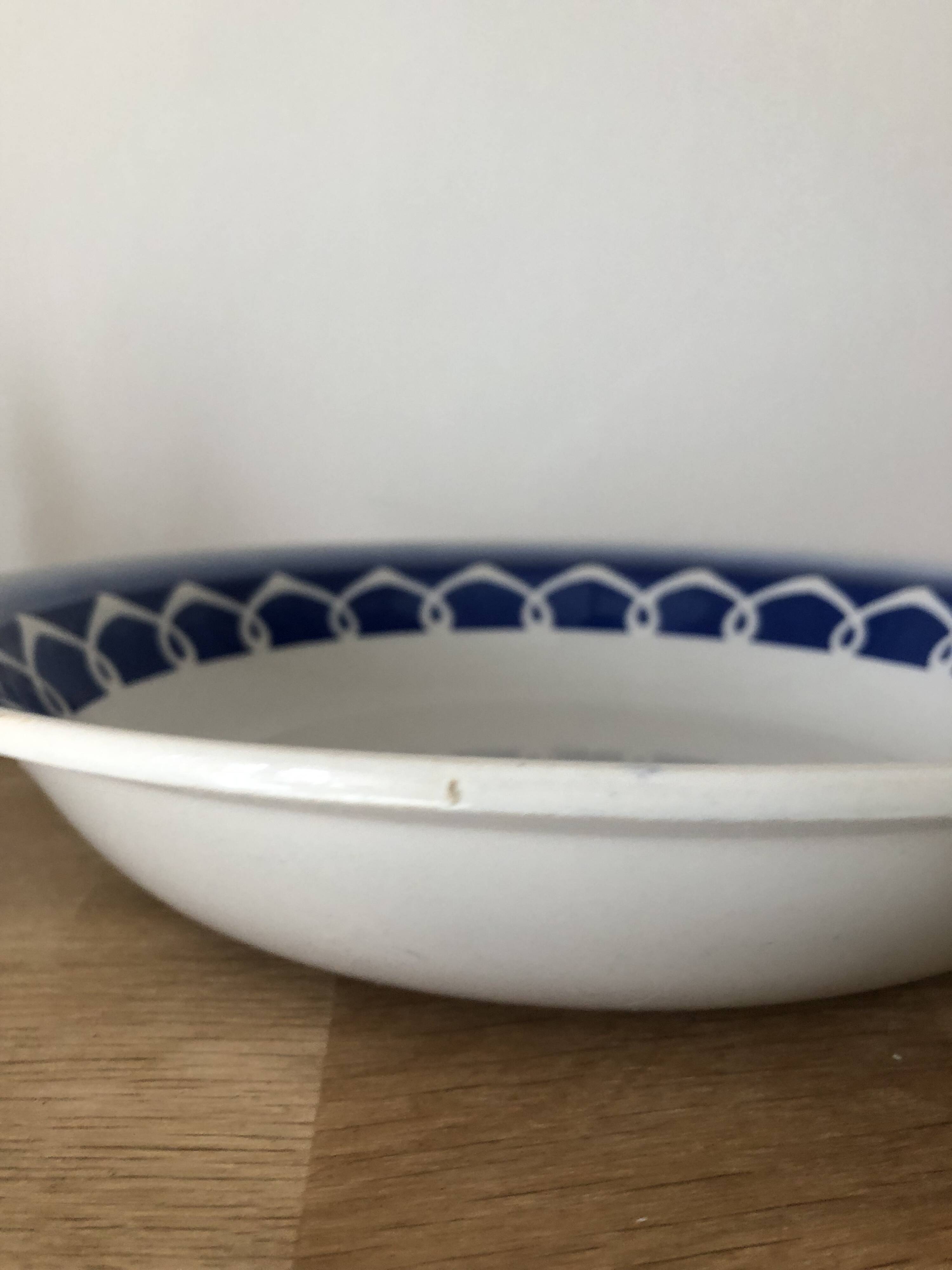 Vintage sublime white and blue hollow dish Badonviller earthenware