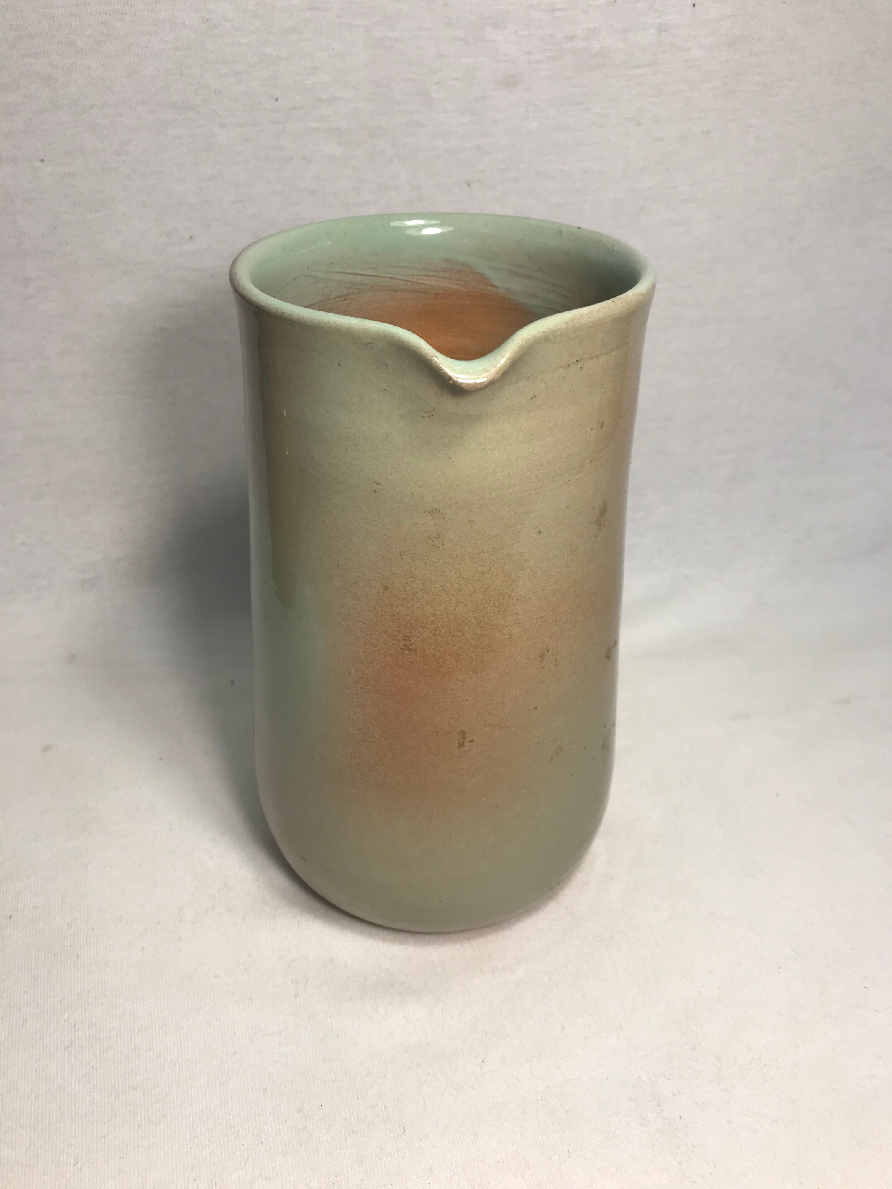 Former pitcher SOULAINES enamelled terracotta green gray decanter Vintage kitchen