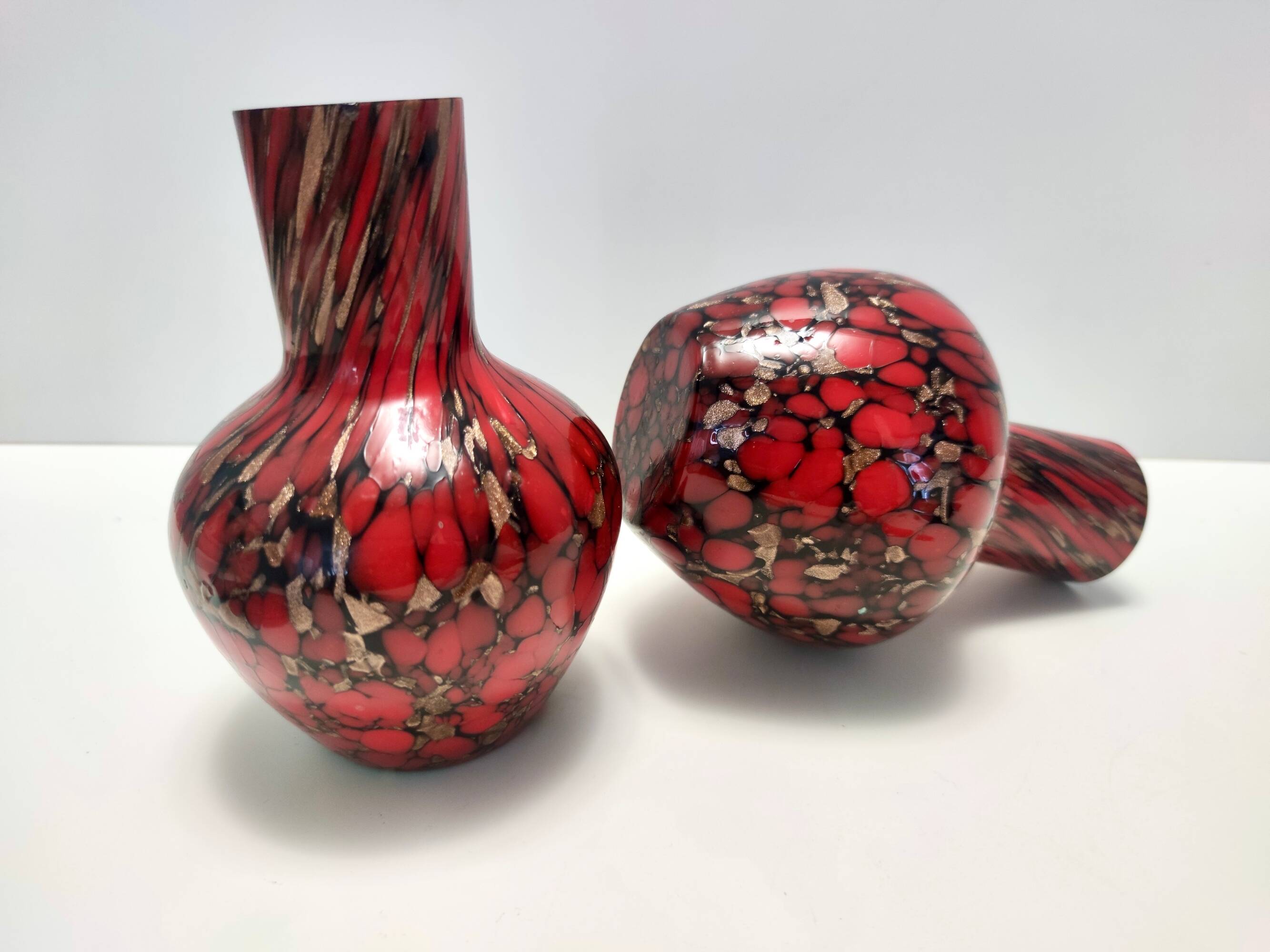 Black and Red Murano Glass Vases by Vincenzo Nason with Bronze Aventurine Glass