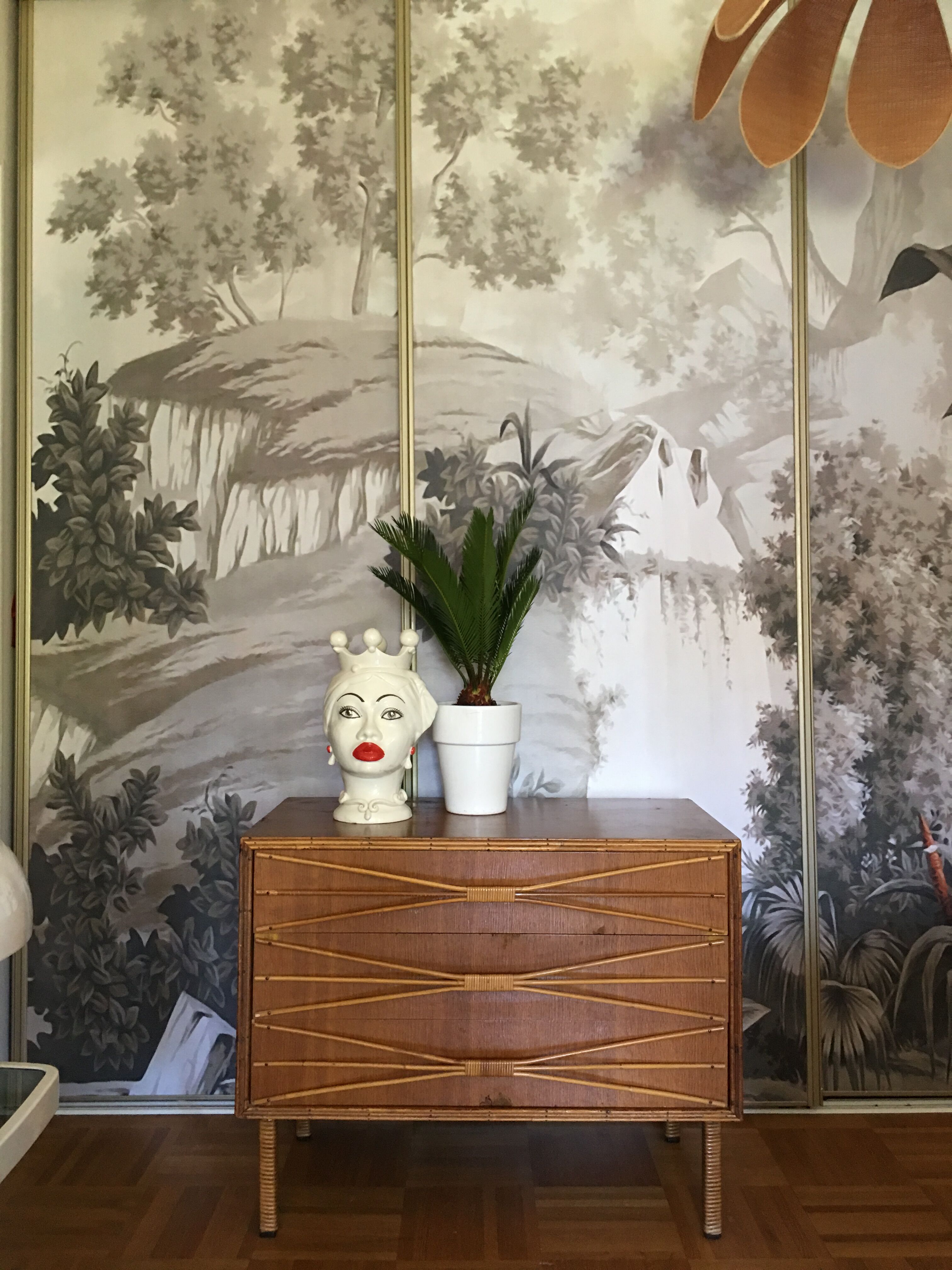 Rattan chest of drawers of the years 50