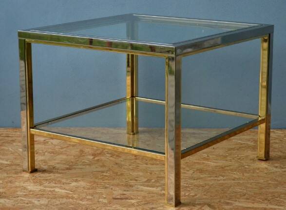 Table basse de style moderniste, style Romeo Rega en laiton et chrome
