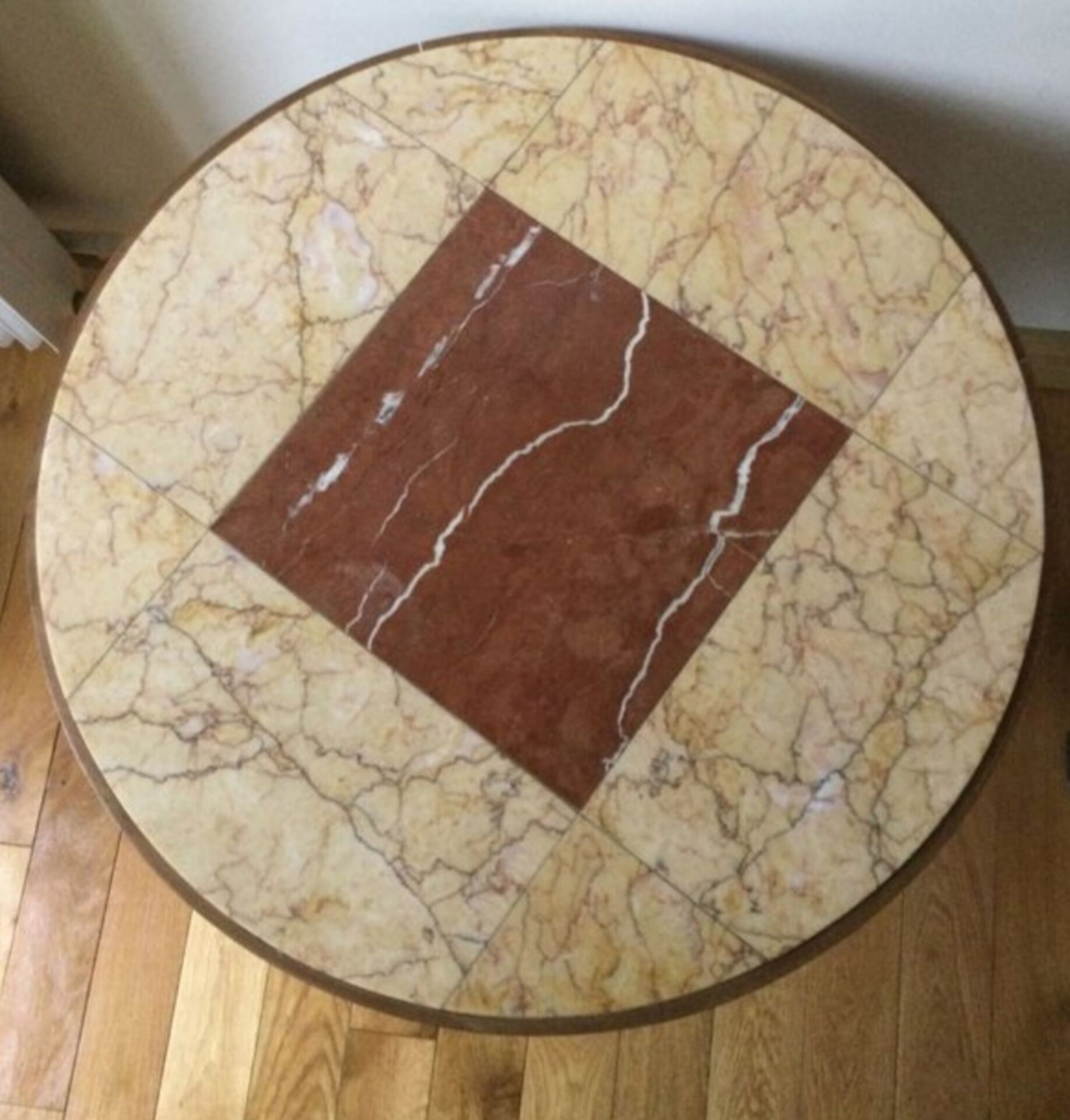Guéridon, table d’appoint Art déco en marqueterie de marbre et bois