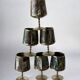Abalone shell & alpaca shot glasses, set of 6, Mexico, 1970s