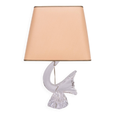 Lampe de table en verre cristal Daum, oiseau, vintage des années 1960, France, abat-jour ovale.