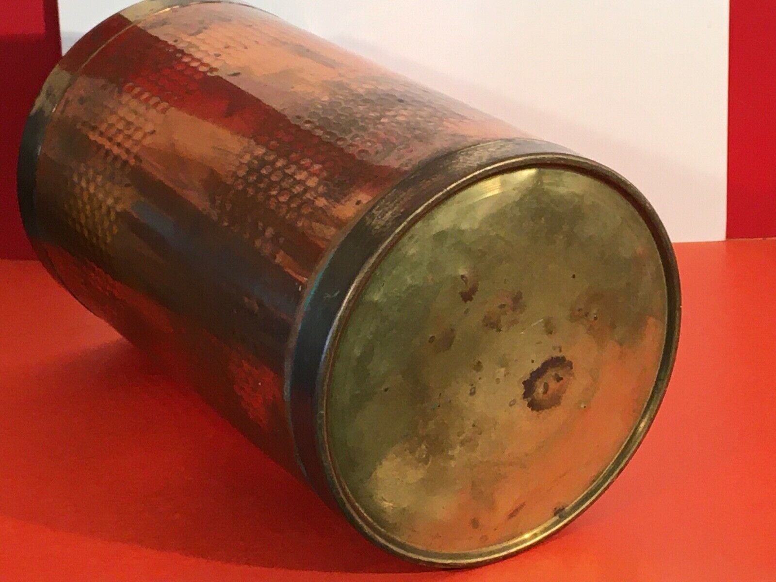 Old copper and brass pot umbrella or deco holder