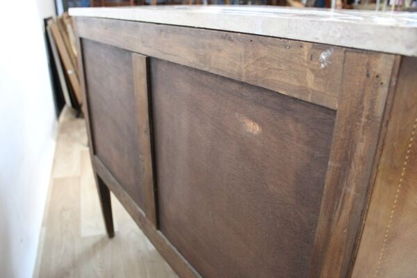 Commode sauteuse vintage scandinave en bois et marbre rose, années 1960