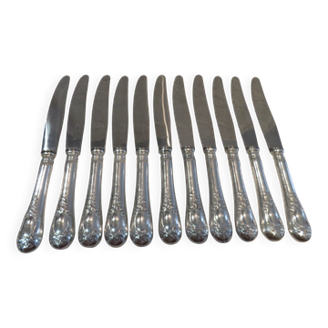 11 silver-plated dessert knives, Ercuis goldsmith, Roses model, Louis XVI style