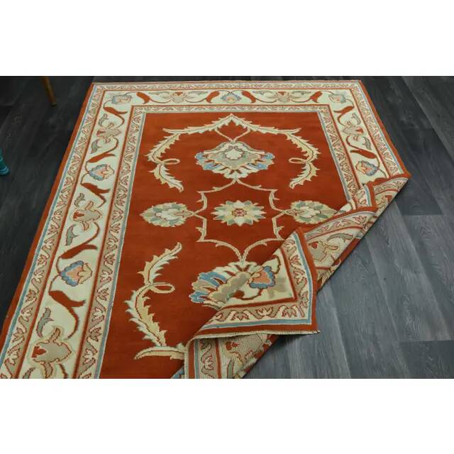 1970s Vintage Turkish Oushak Handmade Wool Cotton Orange Area Rug 173x230