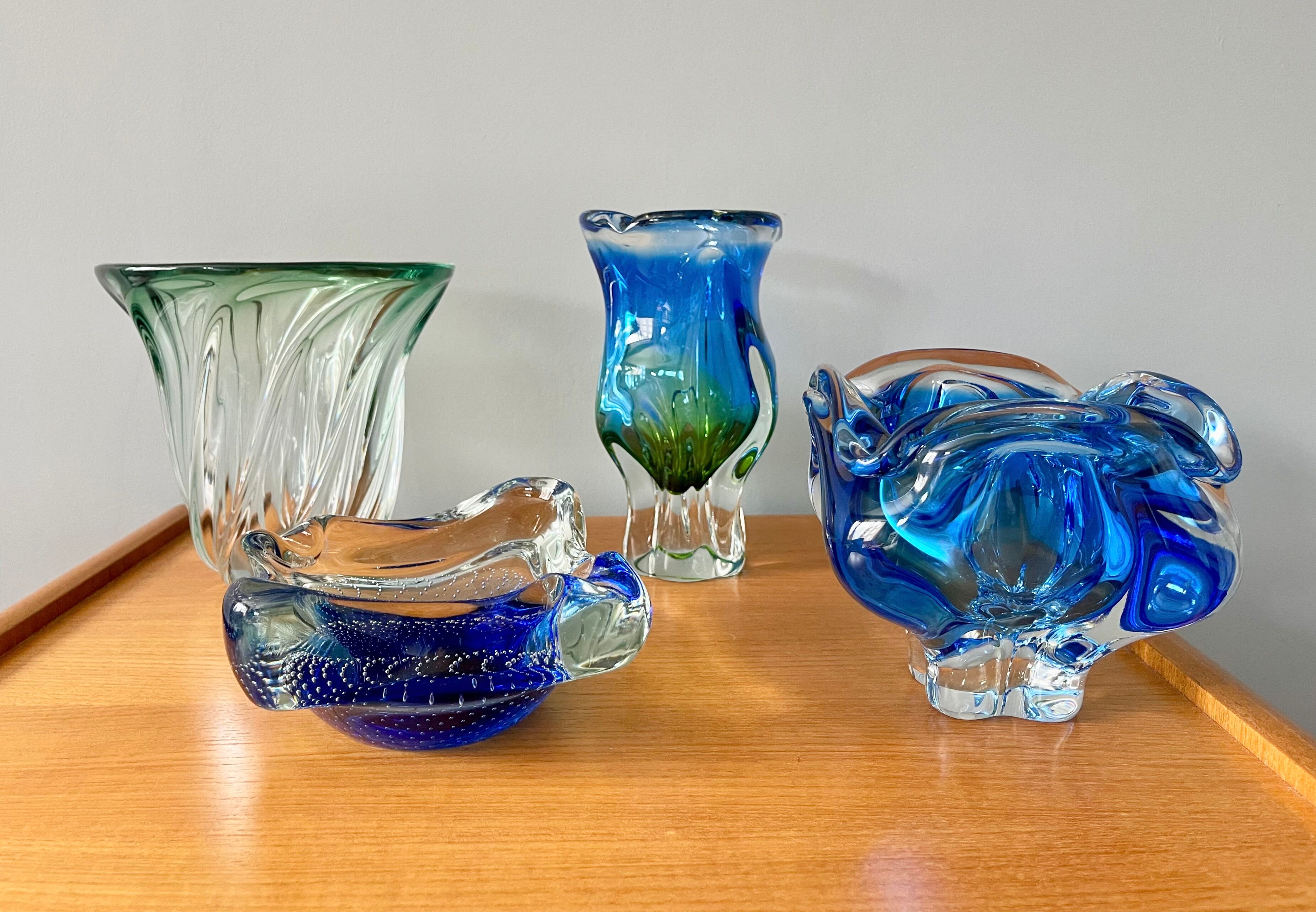Val St Lambert Green Glass Vase from Belgium