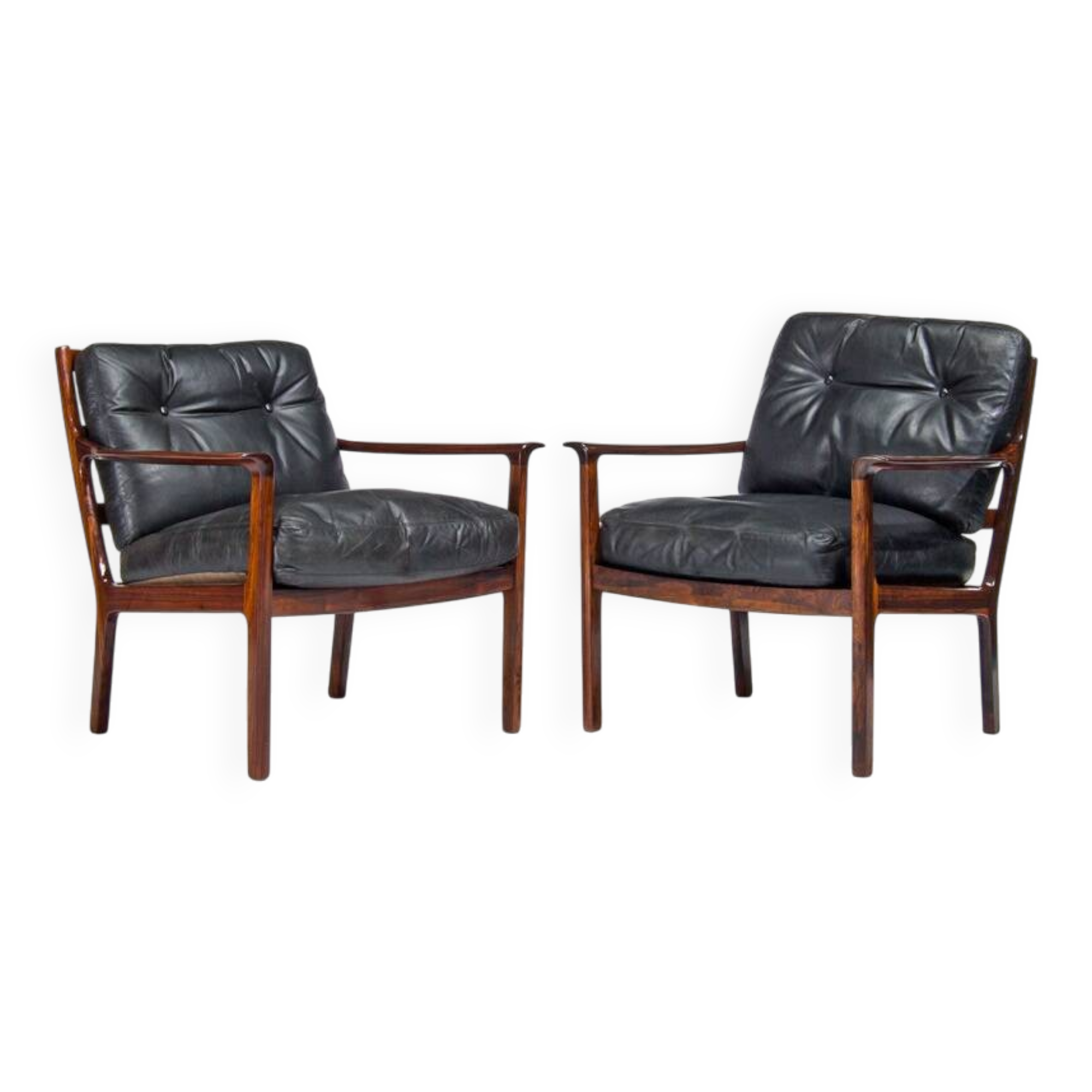 Mid Century Rosewood Armchairs in Leather, Danish Design 1950s