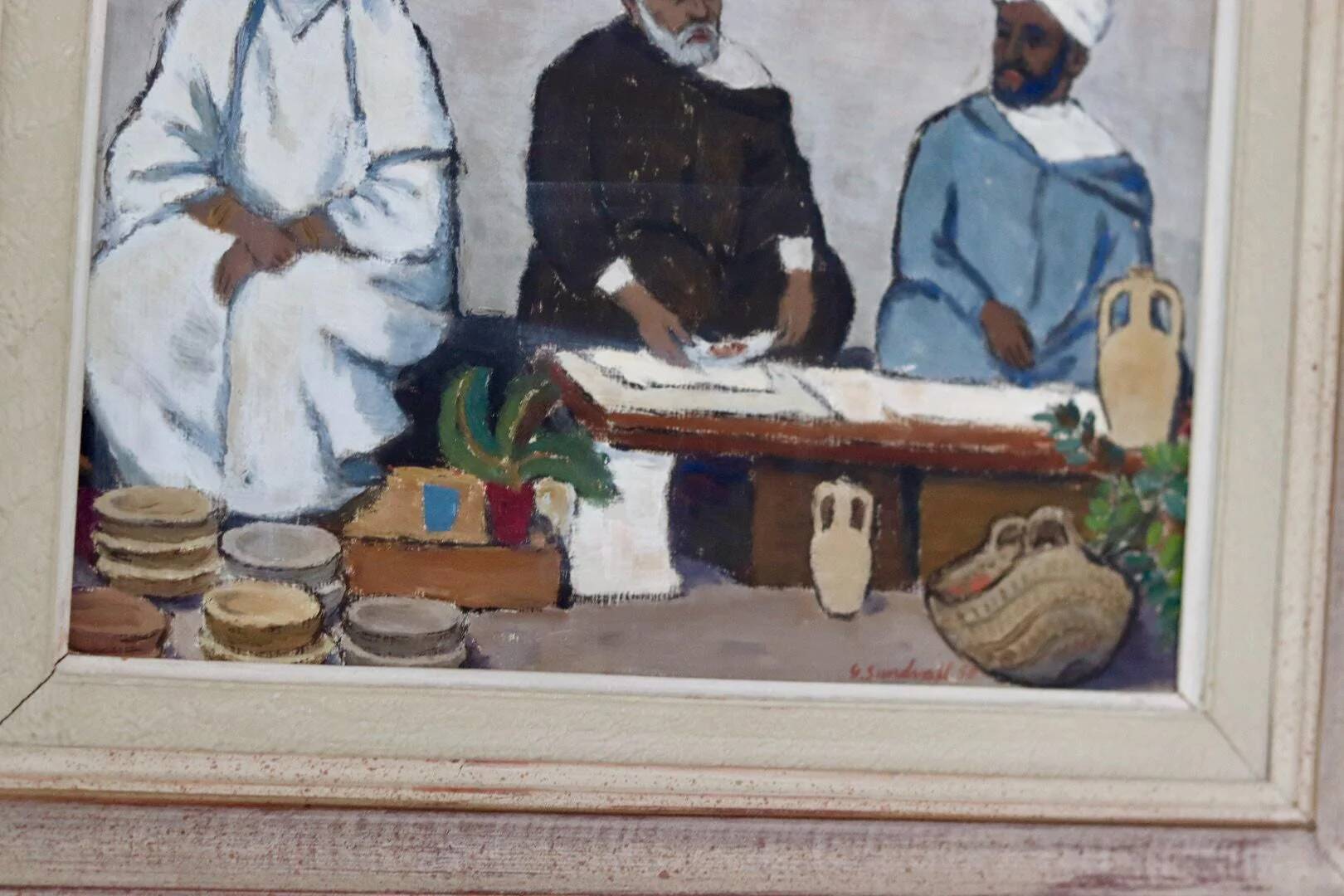 Oil on Swedish panel "Three Figures", Gösta Sundvall