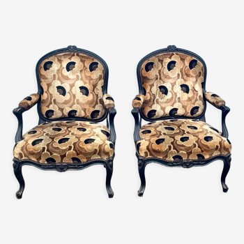 Pair of lacquered queen armchairs. Napoleon III, nineteenth century