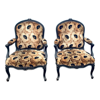 Paire de fauteuils à la reine laqués. Napoléon III, XIXe siècle