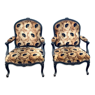 Pair of lacquered queen armchairs. Napoleon III, nineteenth century