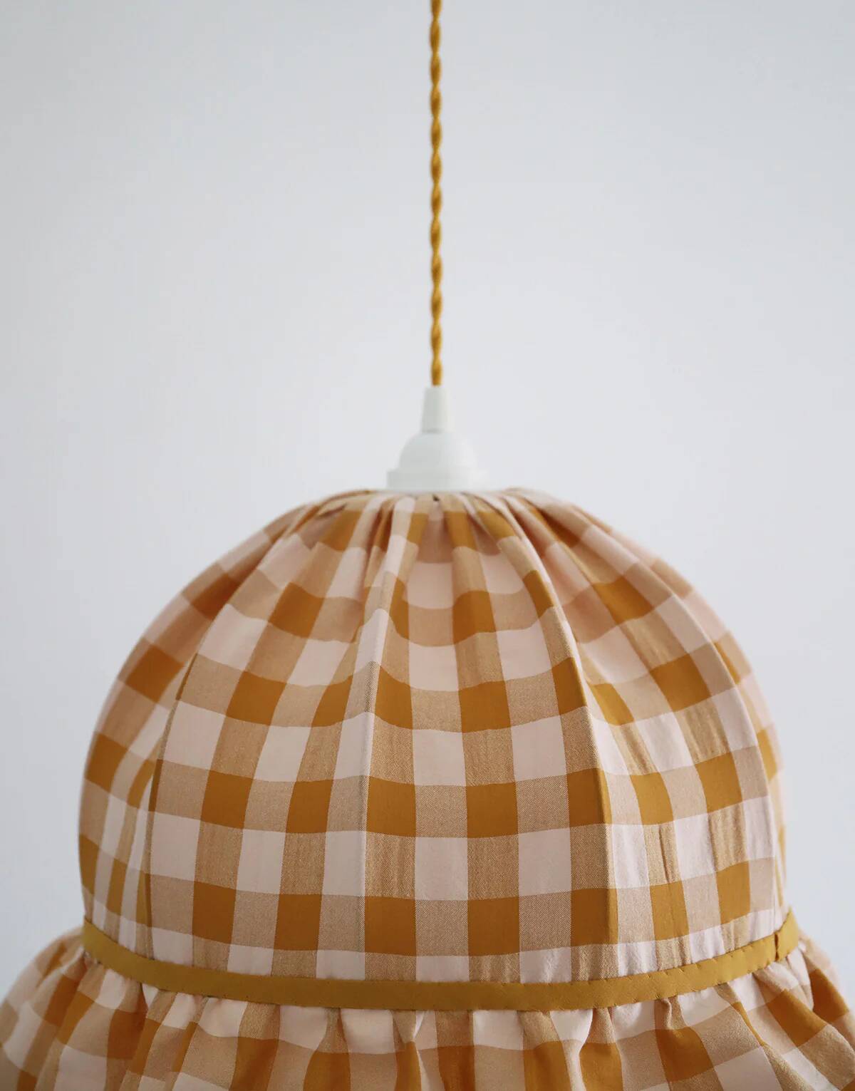 Vintage dome pendant light with ruffles "mustard gingham print"