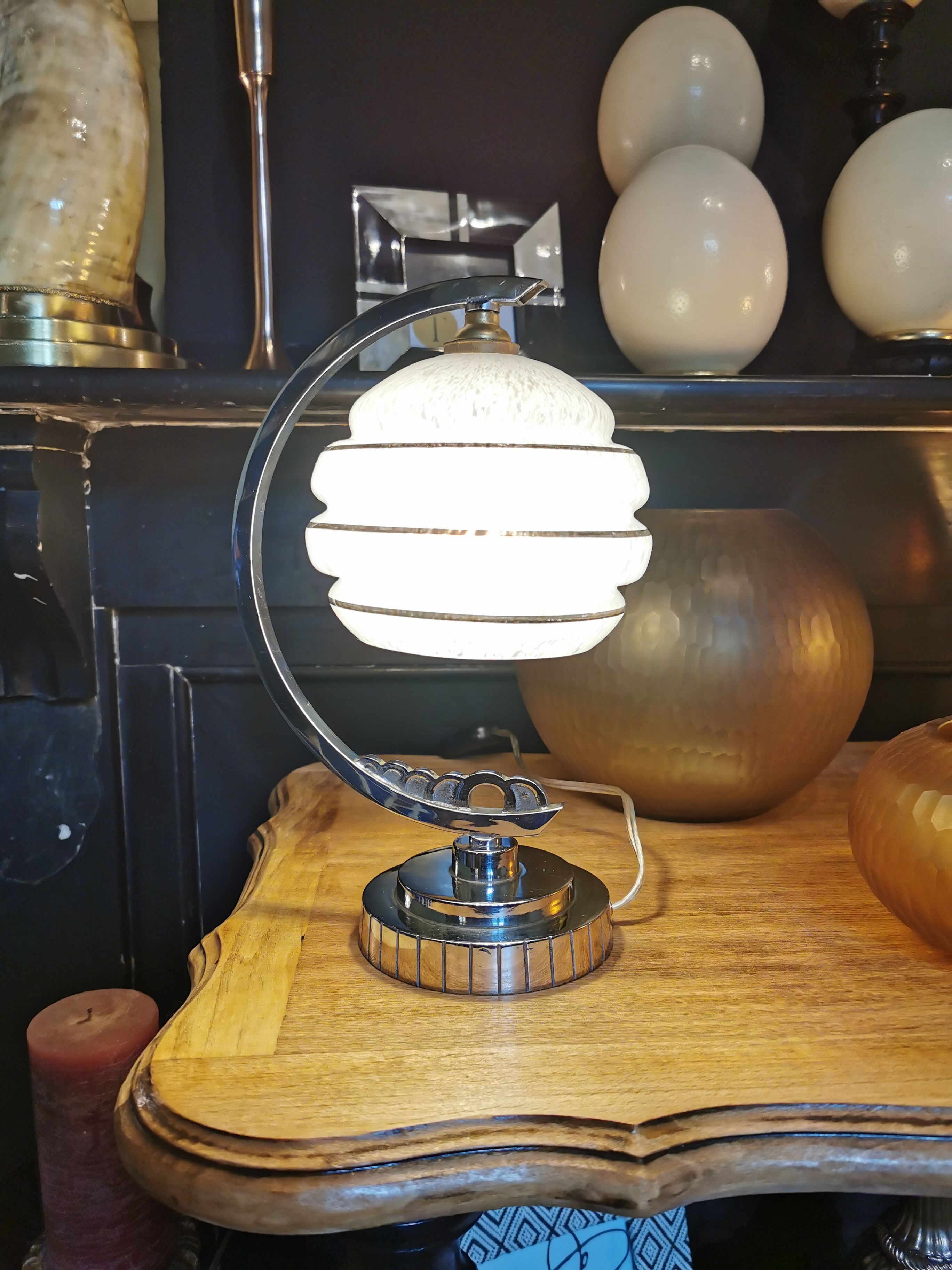 Half-moon chrome art deco lamp