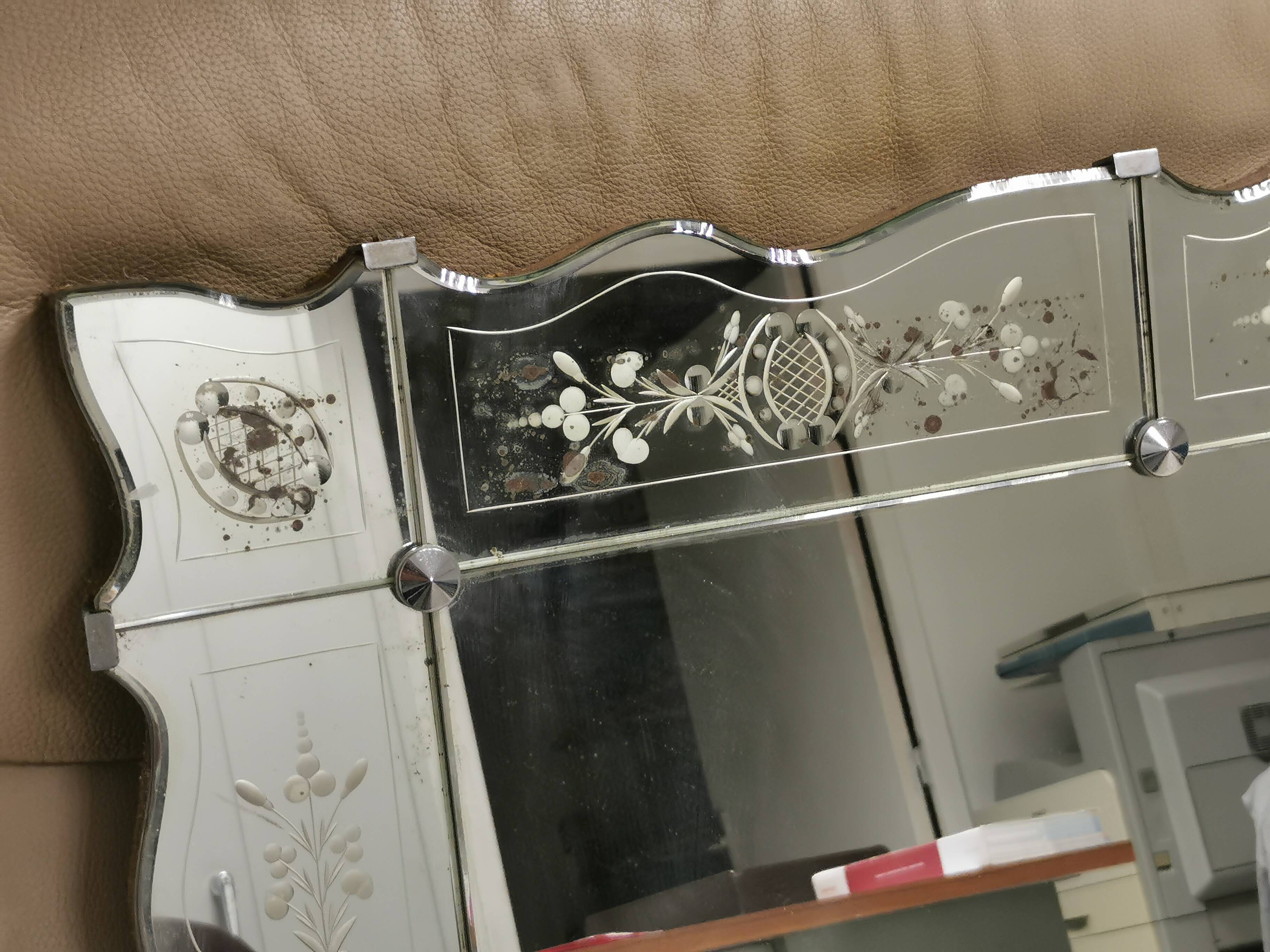 Vintage rectangular / panoramic mirror in Murano style, Venetian Art Deco