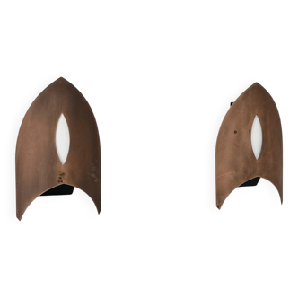 Pair of vintage matte copper wall lights, France, 1970.