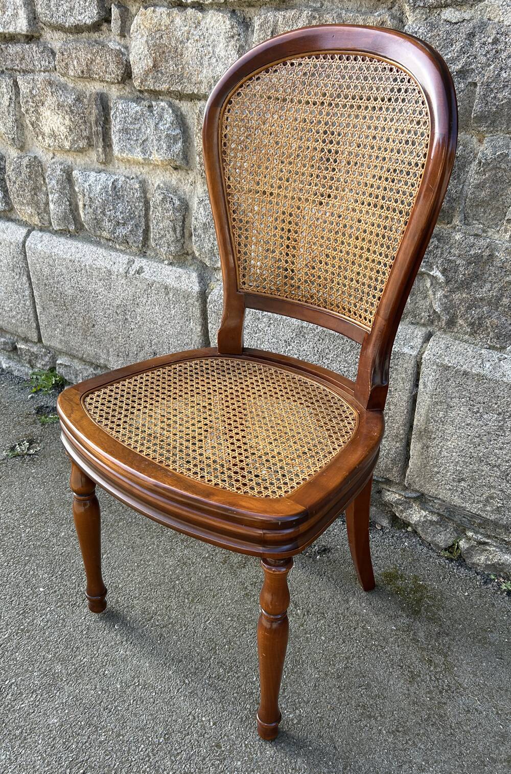 Four caned and wood chairs, Louis Philippe style, vintage, 1960s