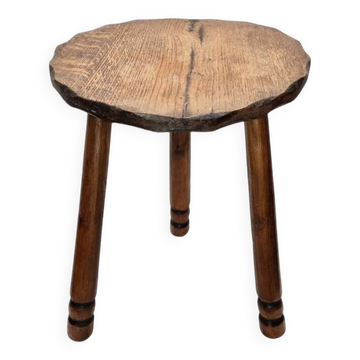 Tabouret tripode en chêne français, années 1960
