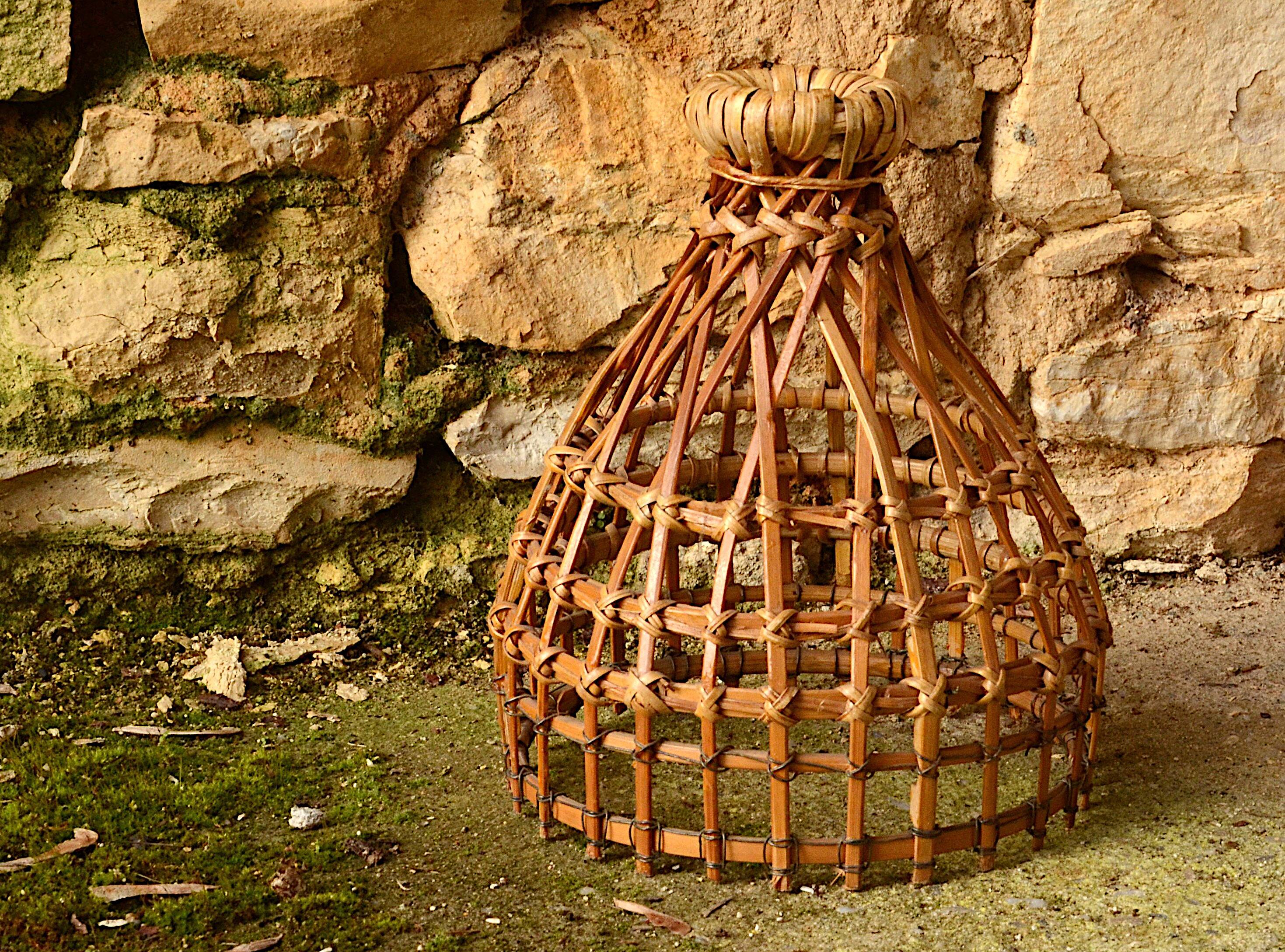 Small rattan pendant light, handmade, 17x21cm