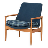Scandinavian oak and blue wool armchair