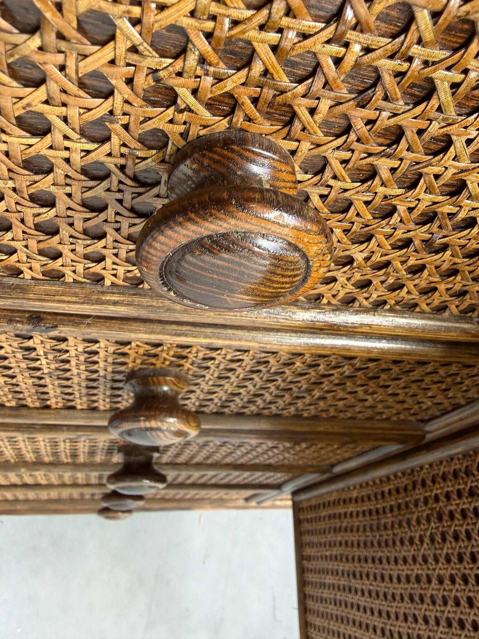 Vintage rattan and travertine sideboard, 1960s