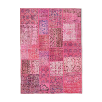 Handwoven oriental overdyed 170 cm x 239 cm pink patchwork rug