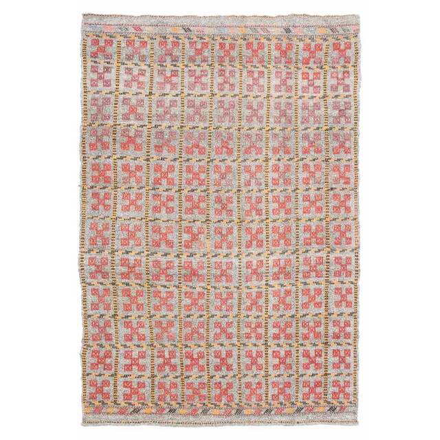 Tapis couloir vintage turc Oushak fait main en laine et coton gris 169x248 cm des années 1970