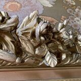 Gilded wood fireplace mirror with pediment, height 142